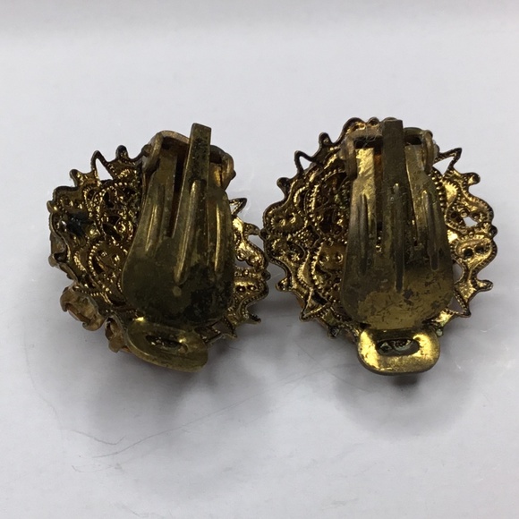 VINTAGE Gorgeous Brooch and earring set Amber and faux pearls - Picture 4 of 5